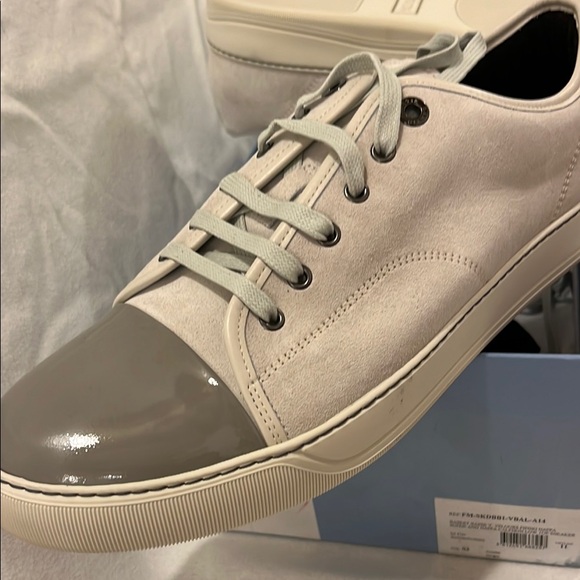 Lanvin Cream and Gray Cap-Toe suede Sneakers - Picture 4 of 5